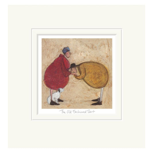 Mounted illustration of a couple on a beige background