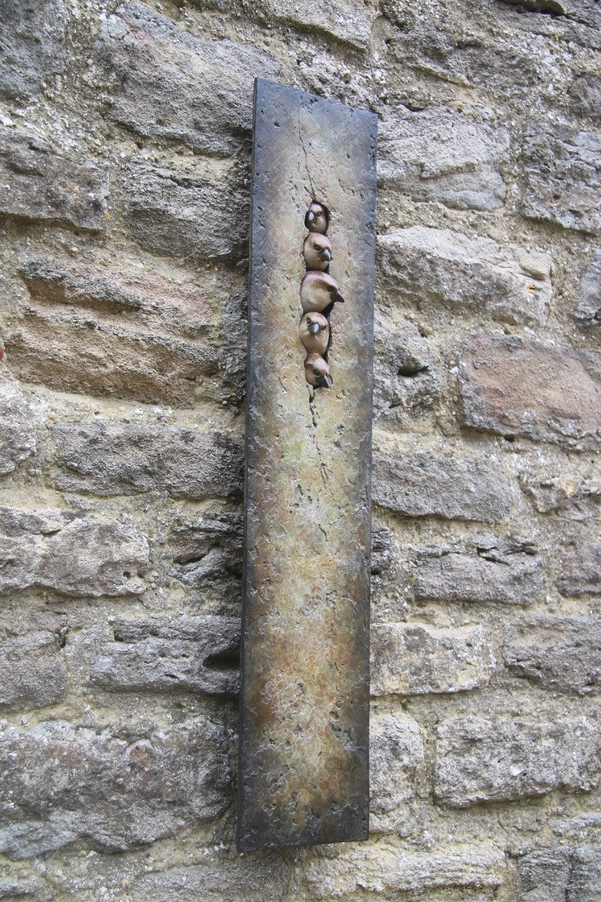 Five sparrow bronze wall plaque