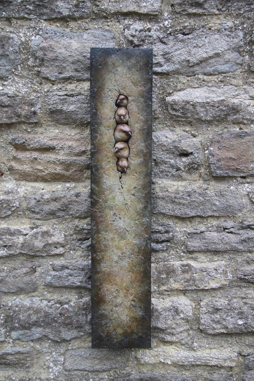 Bronze wall plaque five sparrows
