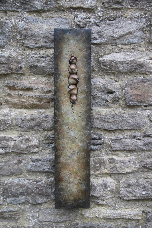 Bronze wall plaque five sparrows