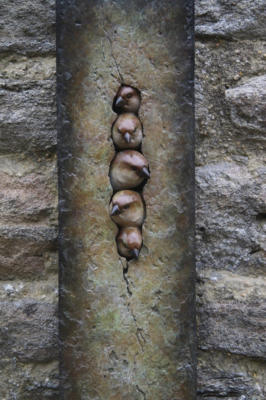Five sparrow bronze wall plaque