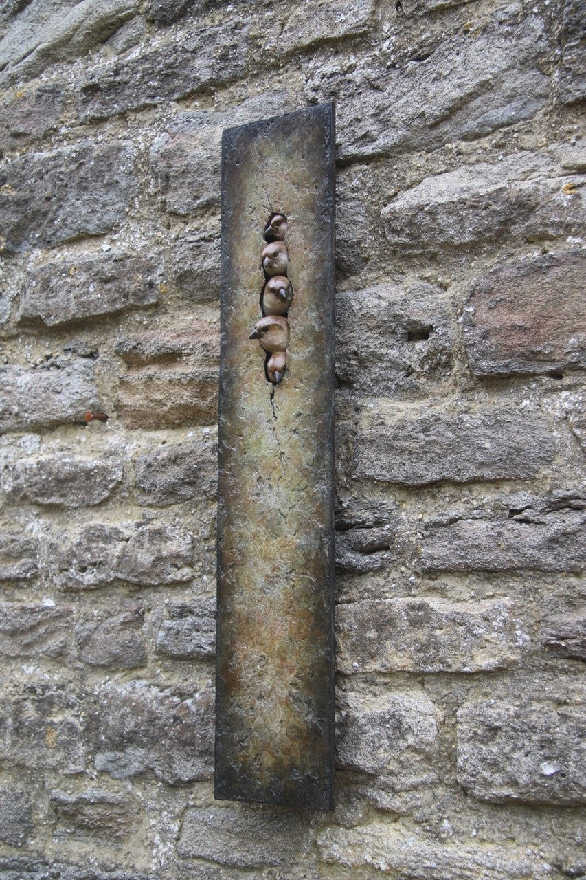 Bronze wall plaque five sparrows