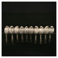 Row of stone birds perched on a wire against a black background