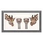 Framed artwork with two giraffes and two ostriches on a white background