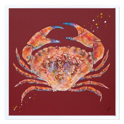 Colorful crab illustration on a red background