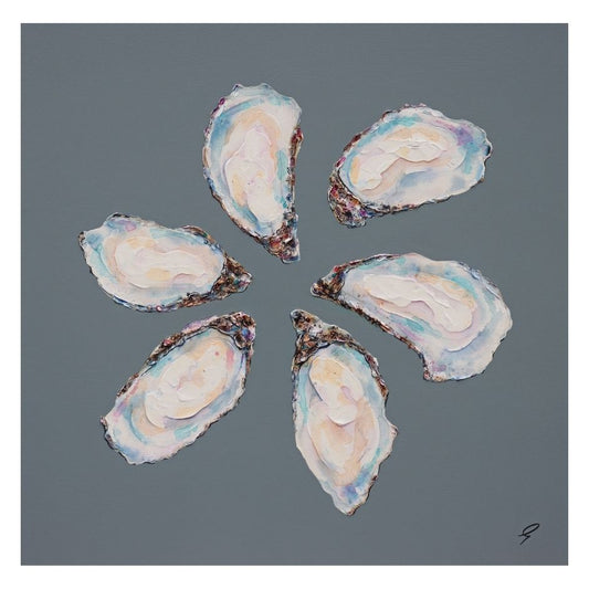 Artistic depiction of oyster shells on a gray background