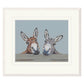 Framed artwork of two donkeys with a light blue background