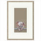 Framed artwork of a piglet peeking over a fence on a beige background
