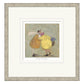 framed artwork of two people hugging holding a bunch of flowers in a basket on a muted background 
