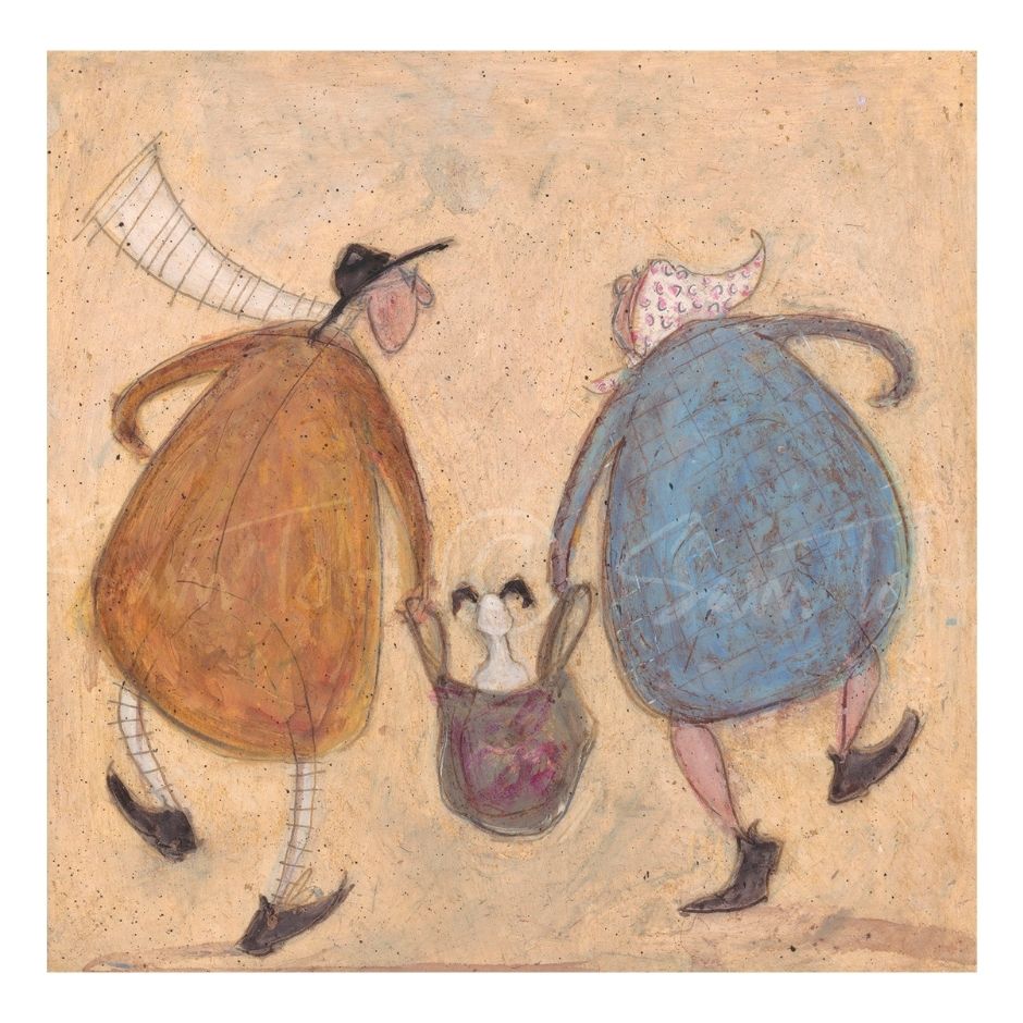 Two stylised figures with colourful bodies on a textured beige background