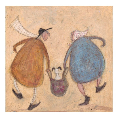 Two stylised figures with colourful bodies on a textured beige background