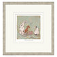 Framed Artistic illustration of three dogs around a table with small cakes on a textured background
