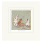 Mounted Artistic illustration of three dogs around a table with small cakes on a textured background