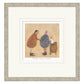 Framed artwork of two people and a dog with text on a textured background