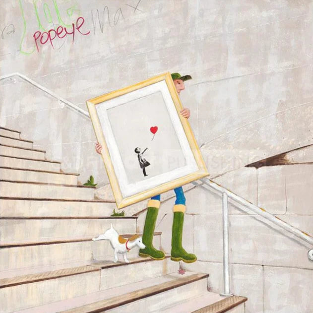Illustration of a person holding a framed picture on a staircase, with 'Pepe' and 'Pepele' text.