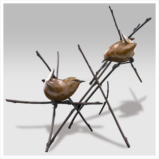 Two Wrens on Twigs by Adam Binder