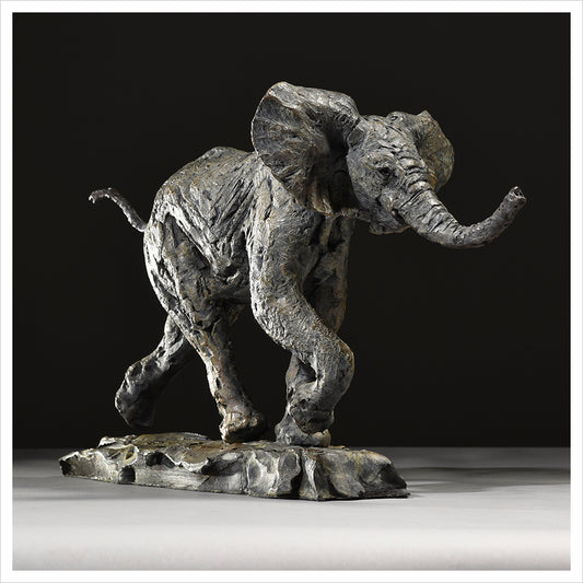 Elephant Calf Bold - bronze sculpture