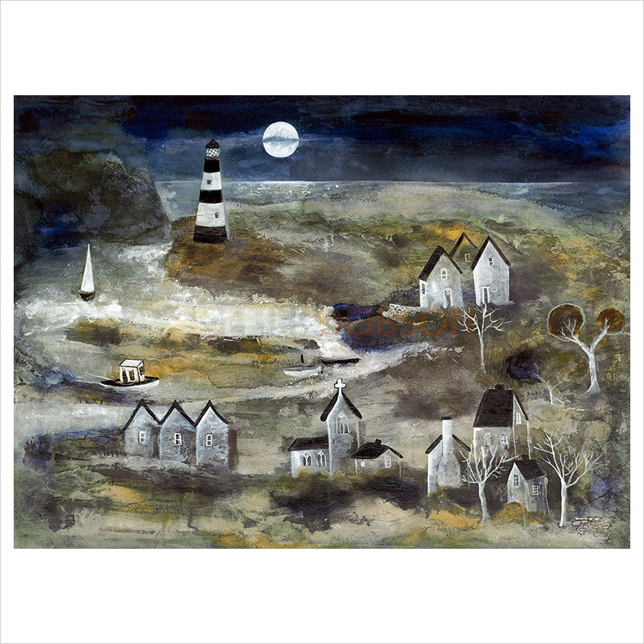 Moonlit Lighthouse by Rosa Sepple